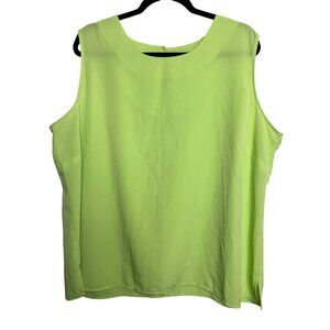 Notations Women 2X Lime Green Plus size Blouse Tank Sheer Side Slits Key hole